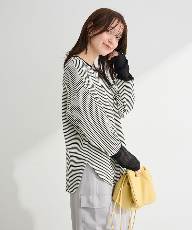 Green Parks「袖チュールリブプルオーバー」|Tシャツ・カットソー|