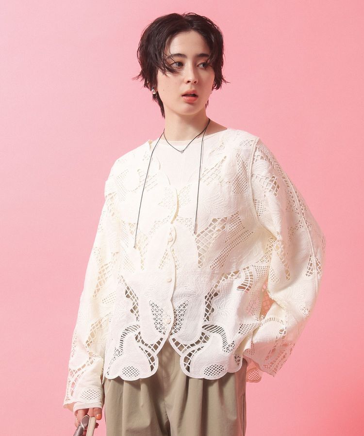 Green Parks「袖チュールリブプルオーバー」|Tシャツ・カットソー|