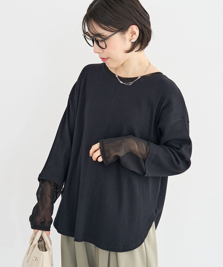 Green Parks「袖チュールリブプルオーバー」|Tシャツ・カットソー|