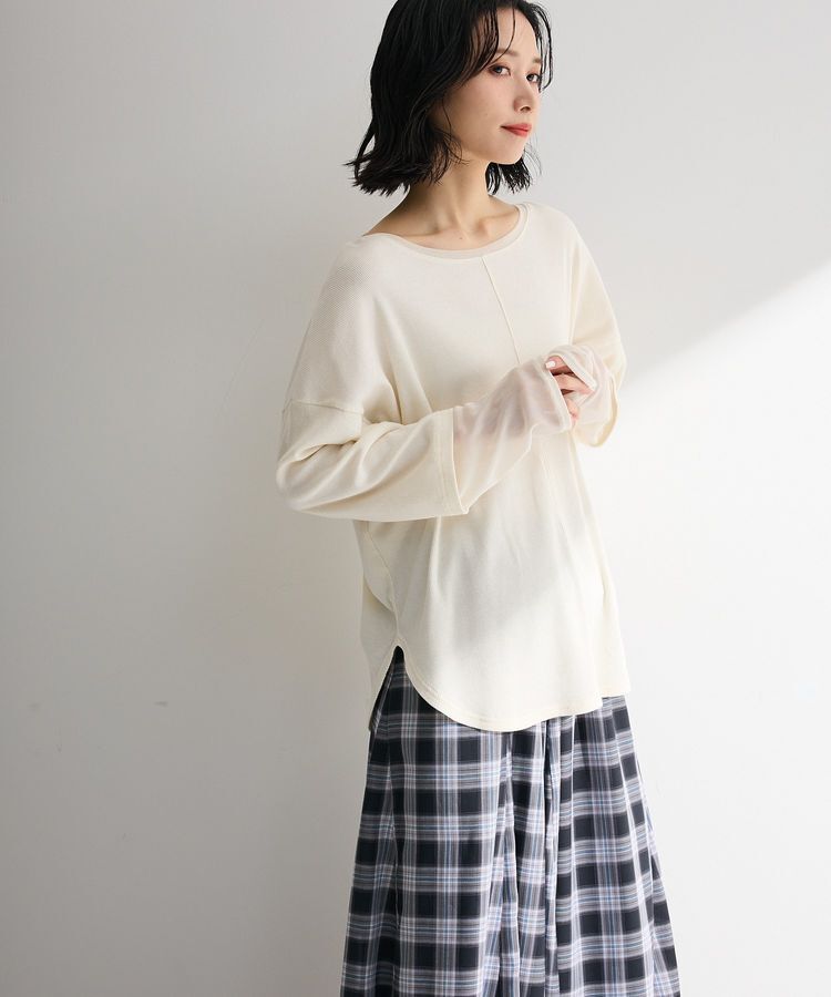 Green Parks「袖チュールリブプルオーバー」|Tシャツ・カットソー|