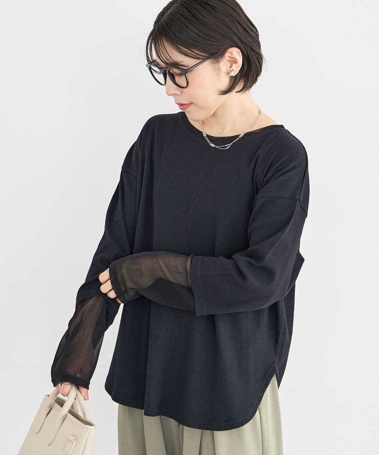 Green Parks「袖チュールリブプルオーバー」|Tシャツ・カットソー|Black