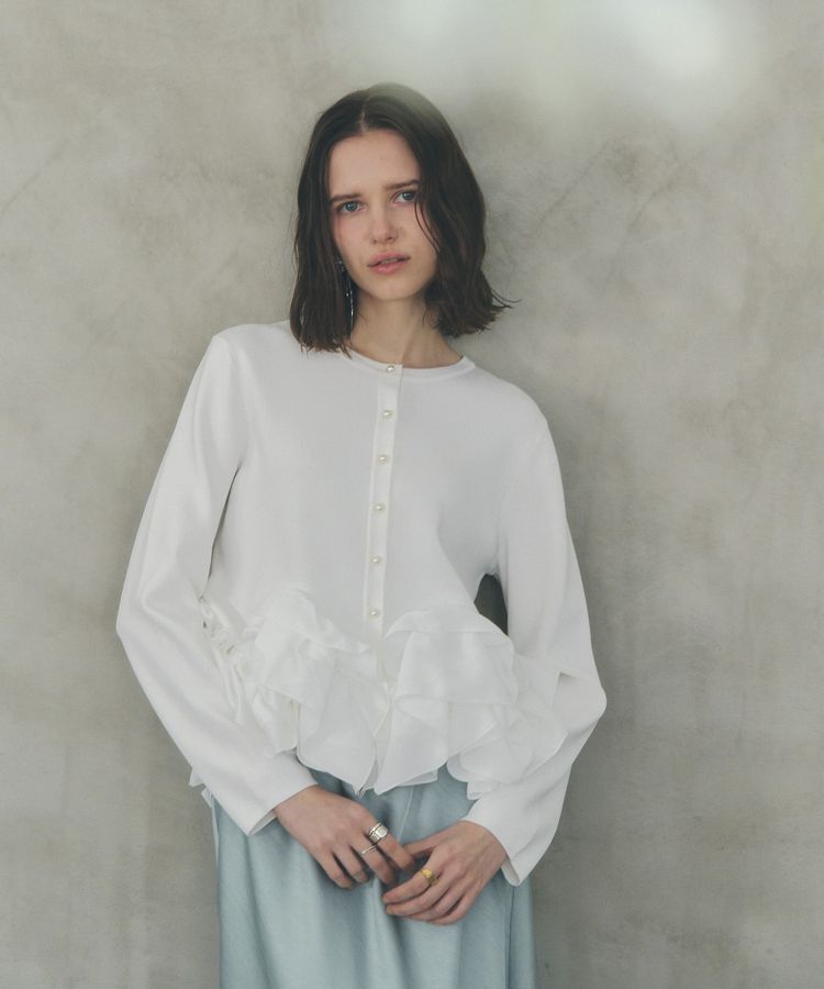 YECCA VECCA「パール釦ラッフルカーディガン」|カーディガン|