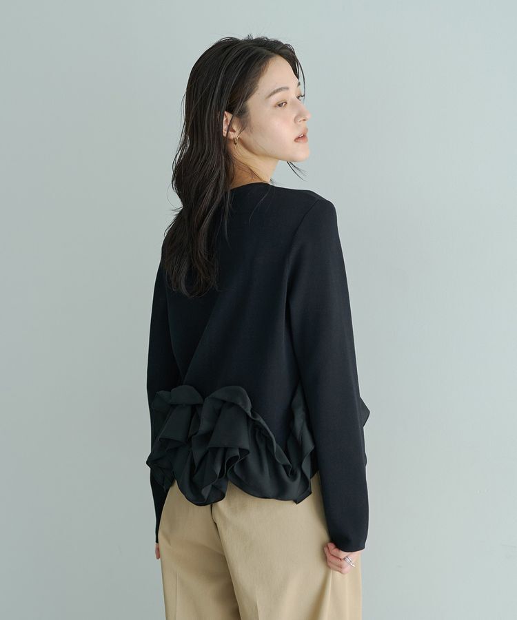 YECCA VECCA「パール釦ラッフルカーディガン」|カーディガン|