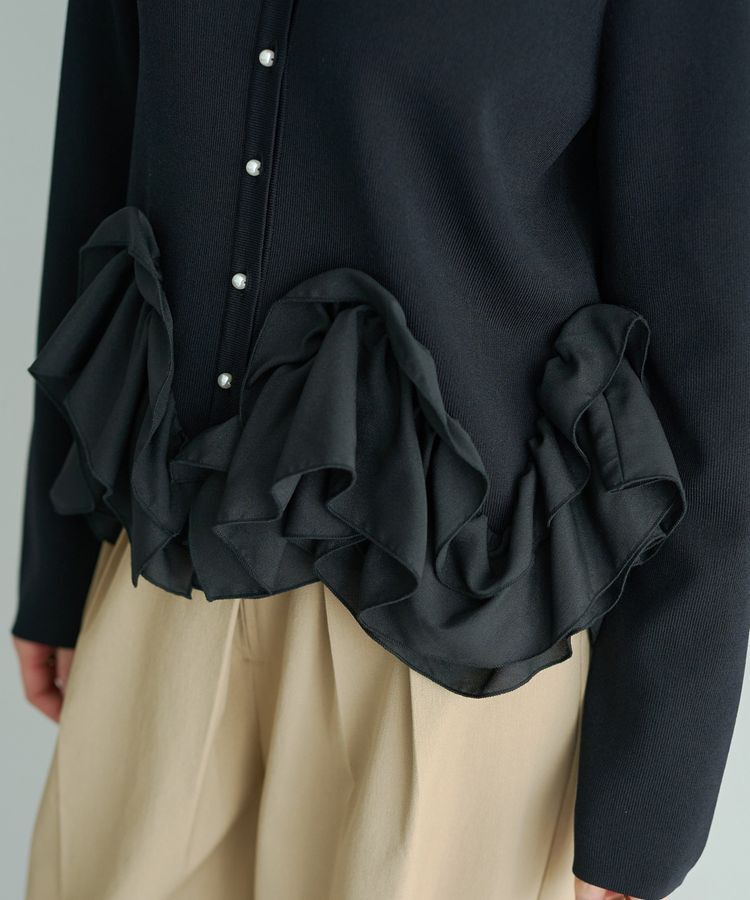 YECCA VECCA「パール釦ラッフルカーディガン」|カーディガン|