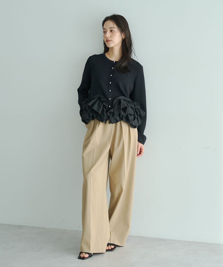 YECCA VECCA「パール釦ラッフルカーディガン」|カーディガン|