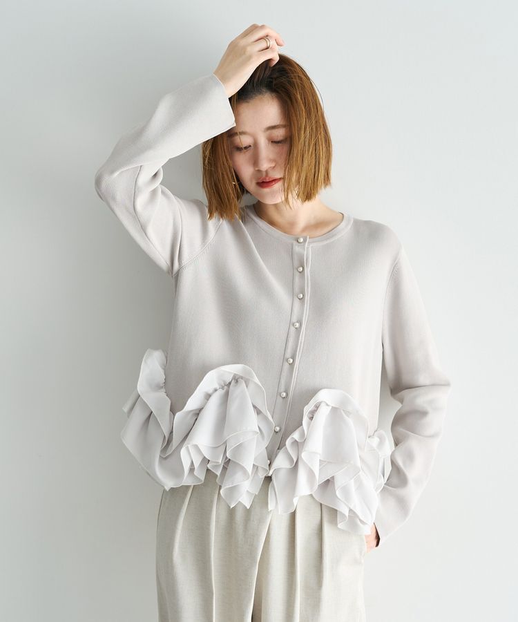 YECCA VECCA「パール釦ラッフルカーディガン」|カーディガン|