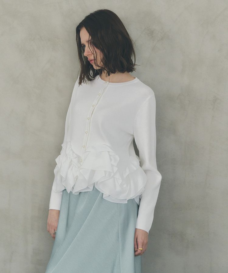 YECCA VECCA「パール釦ラッフルカーディガン」|カーディガン|