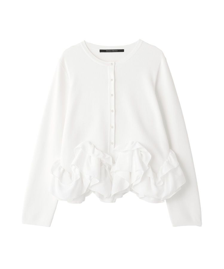 YECCA VECCA「パール釦ラッフルカーディガン」|カーディガン|