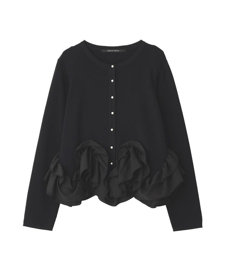 YECCA VECCA「パール釦ラッフルカーディガン」|カーディガン|