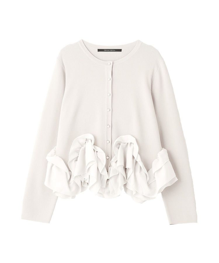 YECCA VECCA「パール釦ラッフルカーディガン」|カーディガン|