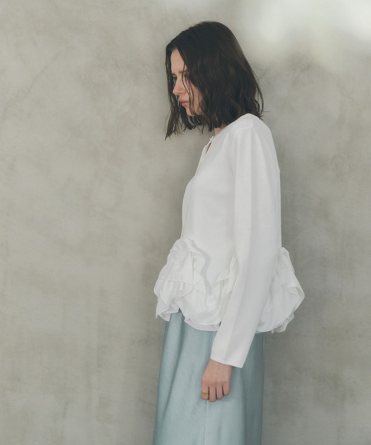 YECCA VECCA「パール釦ラッフルカーディガン」|カーディガン|