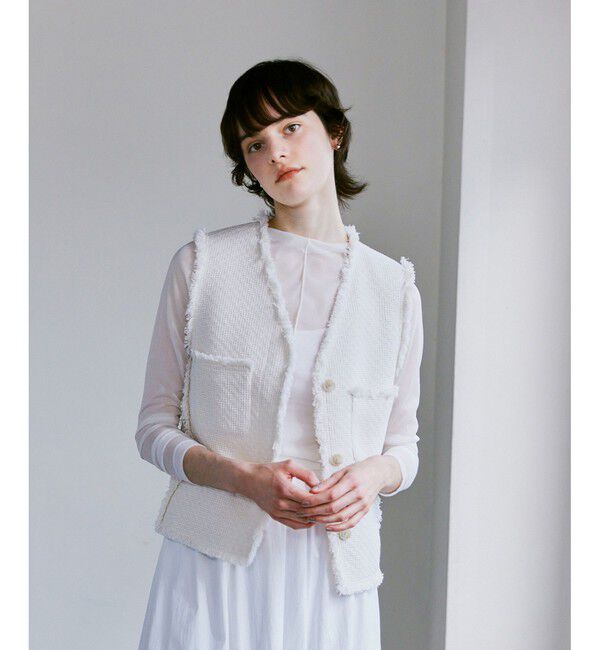 allureville「【セットアップ対応可能】ラスティックツイードフリンジジレ」|ベスト・ジレ|オフホワイト