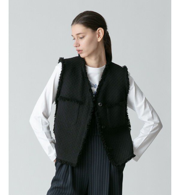 allureville「【セットアップ対応可能】ラスティックツイードフリンジジレ」|ベスト・ジレ|