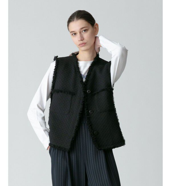 allureville「【セットアップ対応可能】ラスティックツイードフリンジジレ」|ベスト・ジレ|