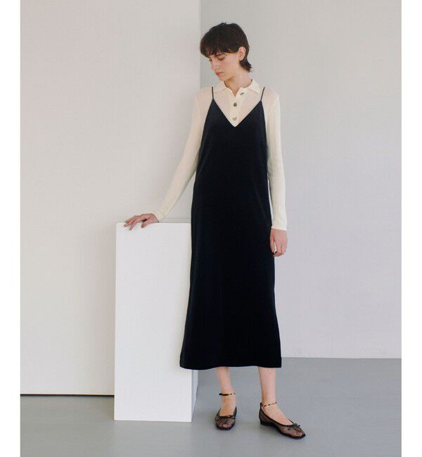allureville「ベロアサイドスリットキャミワンピース」|ワンピース|ブラック