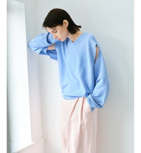 allureville「スラッシュアーム2WAY プルオーバー」|ニット・セーター|ブルー