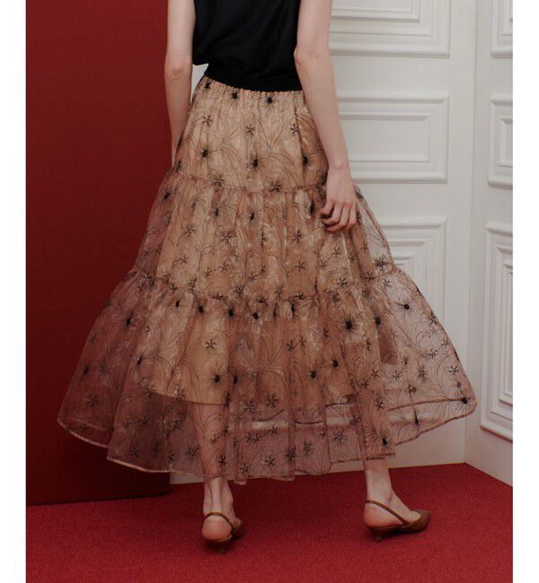 LOULOU WILLOUGHBY「【LOULOU WILLOUGHBY】オーガンジーフラワー刺繍スカート」|スカート|