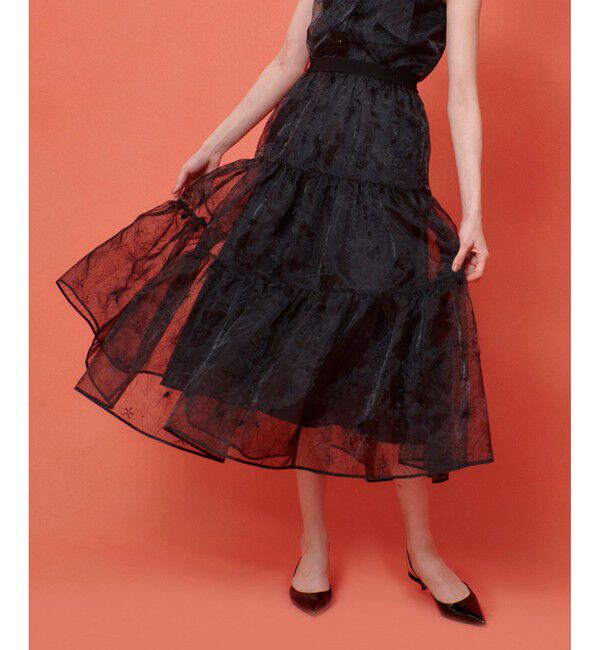 LOULOU WILLOUGHBY「【LOULOU WILLOUGHBY】オーガンジーフラワー刺繍スカート」|スカート|