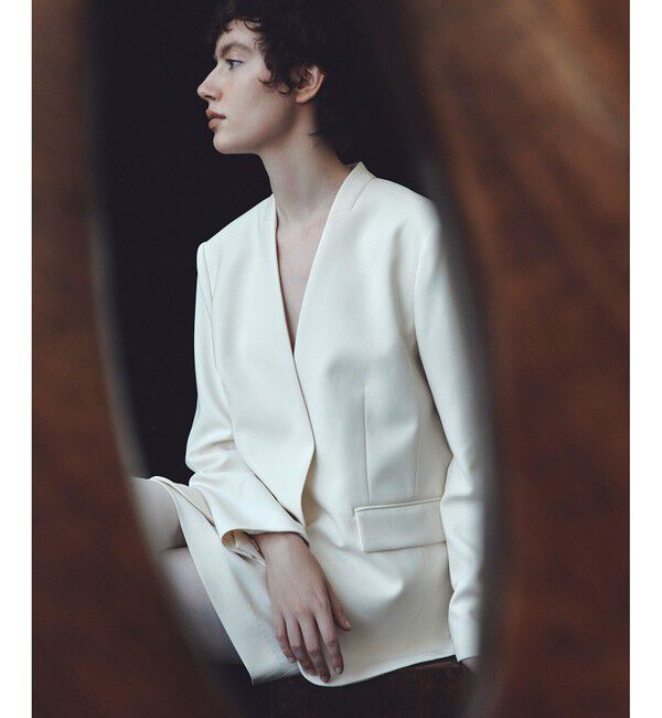 LOULOU WILLOUGHBY「【LOULOU WILLOUGHBY】ダブルクロスノーカラーリボンジャケット」|ノーカラージャケット|