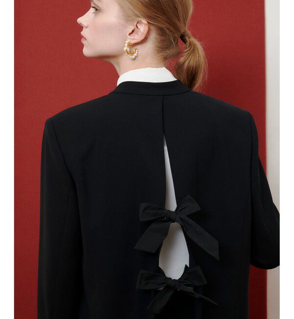 LOULOU WILLOUGHBY「【LOULOU WILLOUGHBY】ダブルクロスノーカラーリボンジャケット」|ノーカラージャケット|