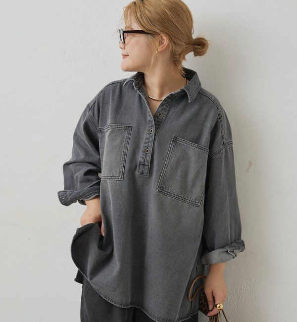  「【＠noricorico102企画】ヴィンテージライクデニムチュニックシャツ」|シャツ・ブラウス|グレー