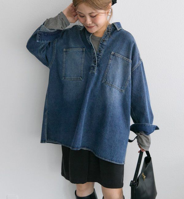  「【＠noricorico102企画】ヴィンテージライクデニムチュニックシャツ」|シャツ・ブラウス|インディゴブルー