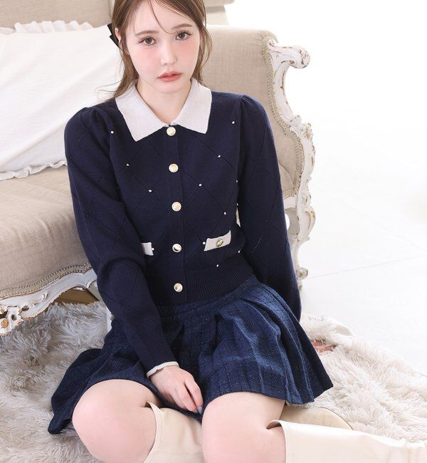  「配色ビジュー付ポロニット」|ニット・セーター|