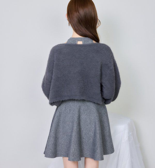  「2wayフェザーカーデSET後ろリボンニットミニワンピ」|ワンピース|