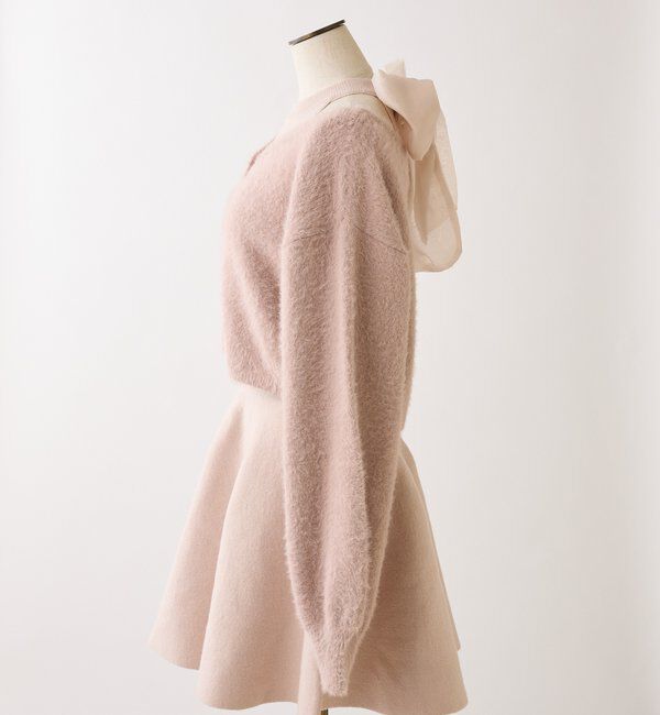  「2wayフェザーカーデSET後ろリボンニットミニワンピ」|ワンピース|