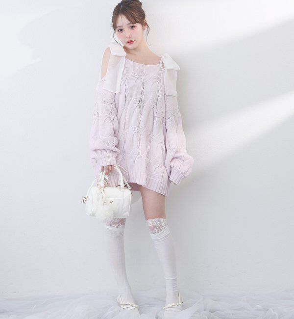  「ミルキーパレットニットミニワンピ／肩リボン取り外し可」|ワンピース|