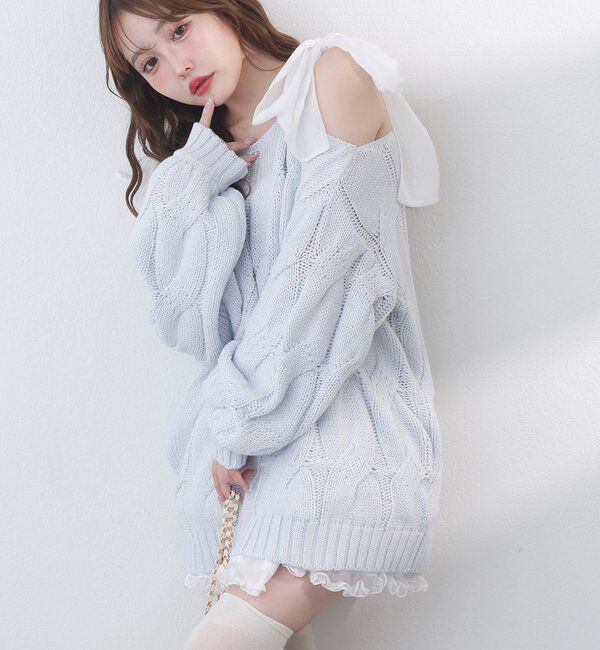  「ミルキーパレットニットミニワンピ／肩リボン取り外し可」|ワンピース|