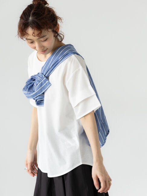 Lugnoncure「プレーティング袖タックTシャツ」|Tシャツ・カットソー|オフホワイト