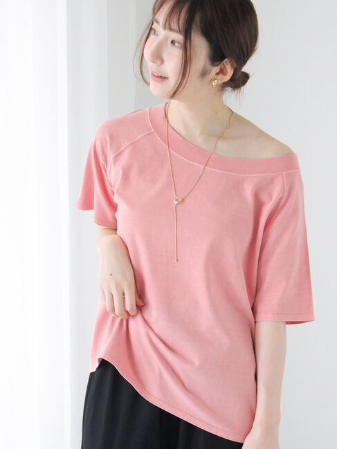 Te chichi TERRASSE「ピグメント加工ボートネックTシャツ」|Tシャツ・カットソー|ピンク