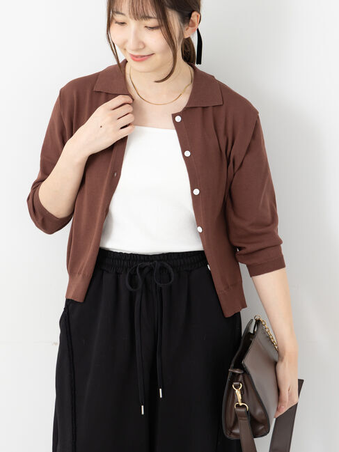 Te chichi TERRASSE「衿付き7分袖カーディガン」|カーディガン|ブラウン