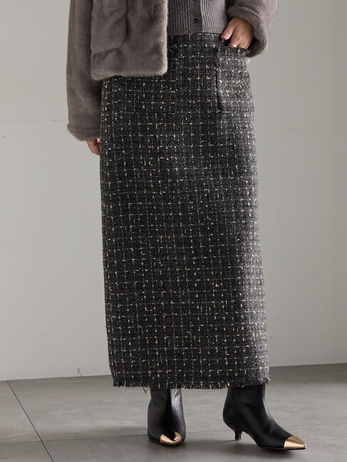 Te chichi「ツィードロングナロースカート《2025winter catalog item》」|スカート|チャコールグレー