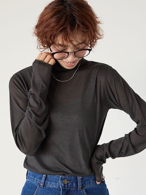 Lugnoncure「シアーテレコハイネックインナー」|Tシャツ・カットソー|チャコールグレー