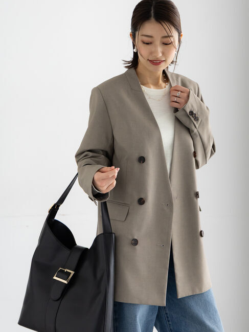 Te chichi「ノーカラーダブルブレストジャケット」|その他|ベージュ