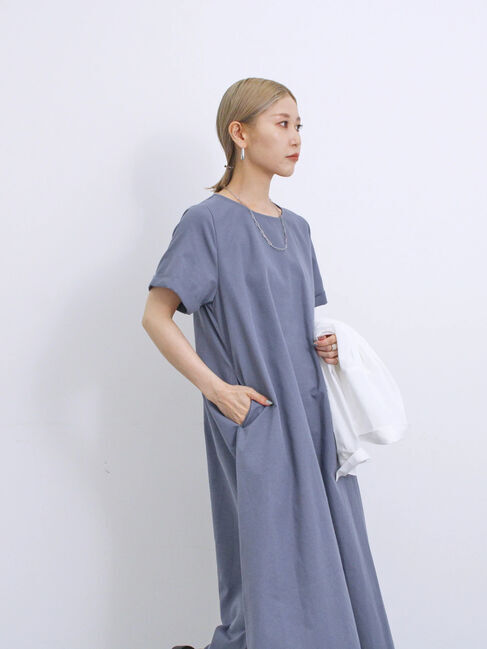 Samansa Mos2 blue「【イージーケア】リネン混マキシフレアワンピース」|ワンピース|