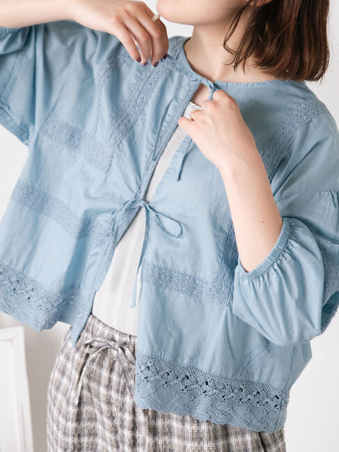 Samansa Mos2「パッチワークレースブラウス」|シャツ・ブラウス|サックスブルー