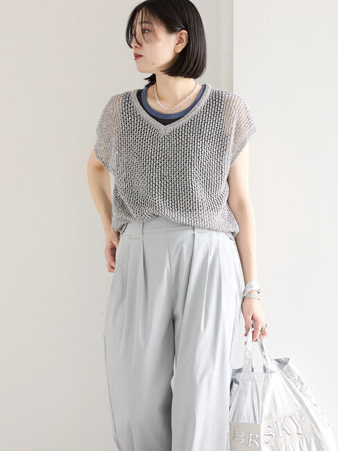 Samansa Mos2 blue「メランジラメメッシュニットベスト」|ニット・セーター|