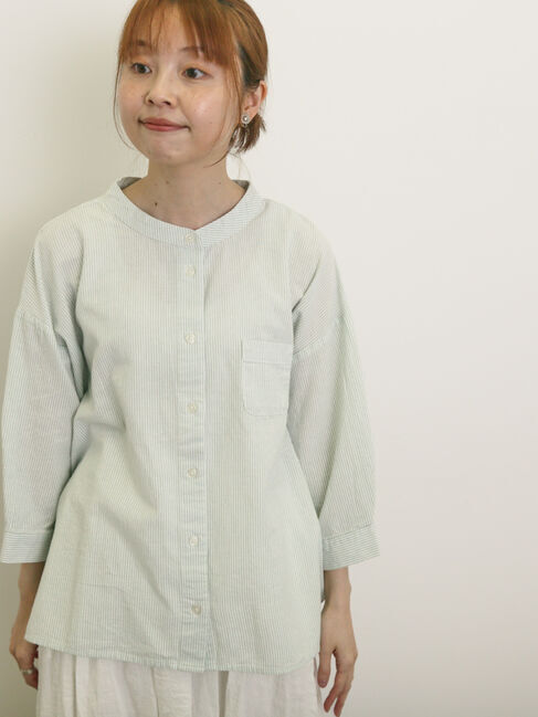 Samansa Mos2「バンドカラーゆるシャツ」|シャツ・ブラウス|ミント