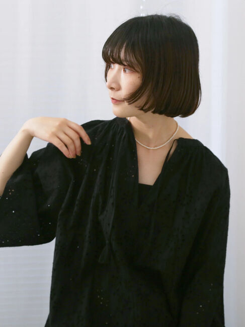 Samansa Mos2 blue「【Made in India】タッセル付ギャザーレースブラウス」|シャツ・ブラウス|