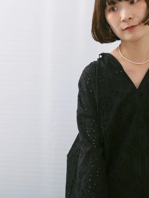 Samansa Mos2 blue「【Made in India】タッセル付ギャザーレースブラウス」|シャツ・ブラウス|