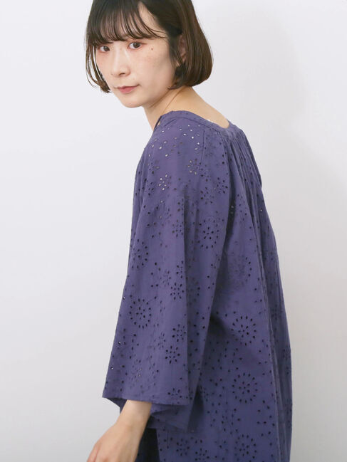 Samansa Mos2 blue「【Made in India】タッセル付ギャザーレースブラウス」|シャツ・ブラウス|