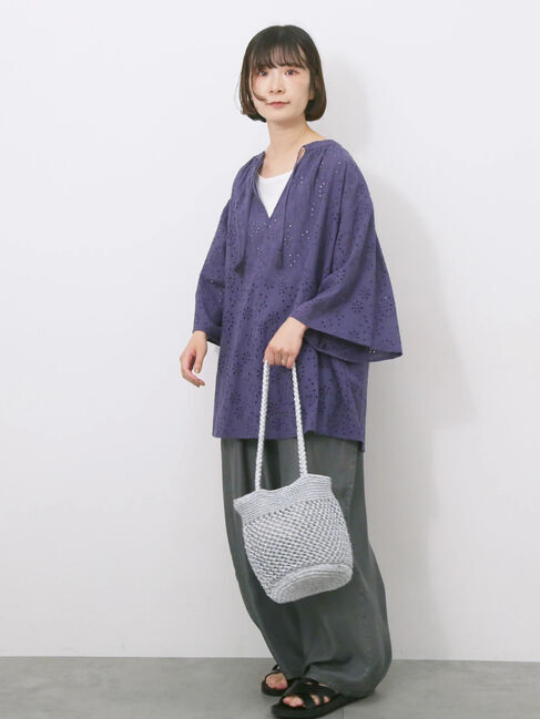 Samansa Mos2 blue「【Made in India】タッセル付ギャザーレースブラウス」|シャツ・ブラウス|