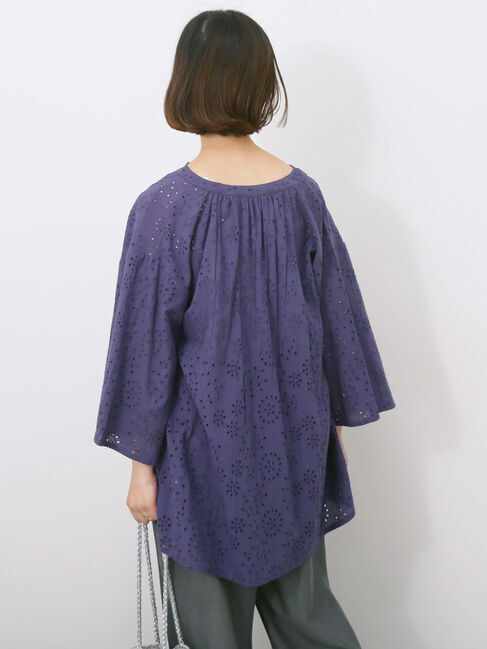 Samansa Mos2 blue「【Made in India】タッセル付ギャザーレースブラウス」|シャツ・ブラウス|