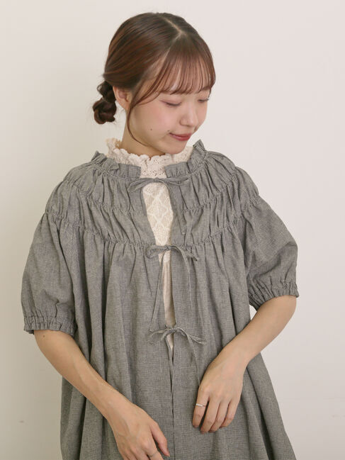 Samansa Mos2「前後2WAYリボンギャザーブラウス」|シャツ・ブラウス|チャコールグレー