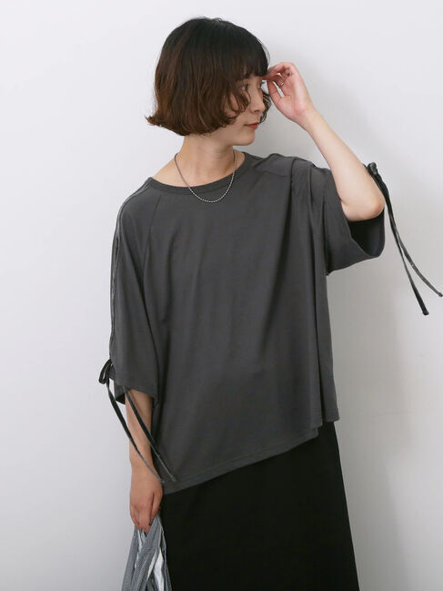 Samansa Mos2 blue「◎【接触冷感】ベロアラインリボンTシャツ」|Tシャツ・カットソー|