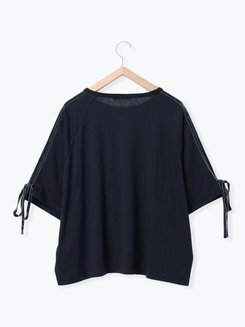 Samansa Mos2 blue「◎【接触冷感】ベロアラインリボンTシャツ」|Tシャツ・カットソー|