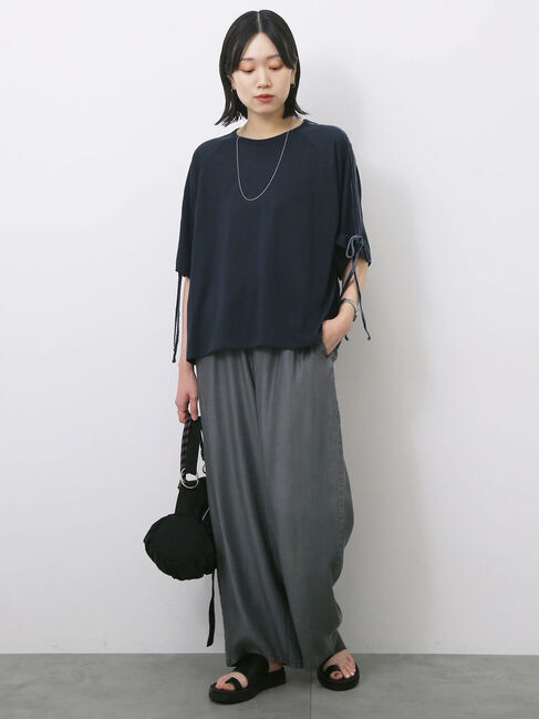 Samansa Mos2 blue「◎【接触冷感】ベロアラインリボンTシャツ」|Tシャツ・カットソー|